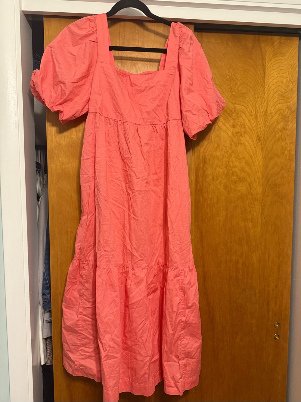Old Navy Coral-Pink Puff Sleeve Midi Dress
